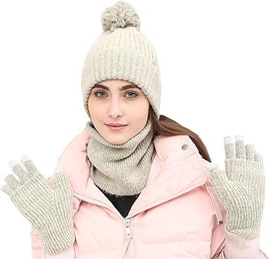 ladies bobble hat and gloves