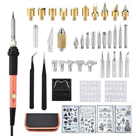 45 Stück Brandmalerei Lötkolben Set, Brandmalkolben Einstellbare Temperatur 200-450°C, für Holz, Leder, Wachs, Kork Gravieren