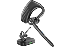 ZUKUMU Bluetooth Headset Wireless Earpiece Microphone 180H Playtime 1000mAh Wireless Charging Case Handsfree Over Ear Earphones LED Display for iPhone iOS Android Cell Phones PC Computer Trucker Drivers Work