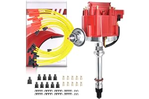 MAS Performance HEI Distributor & Wiring set 65K Coil Compatible with Chevy 305-454 Chevrolet C10 GMC SBC BBC 350-400 5.0L 5.7L 6.6L 7.4L (Red Cap Color)