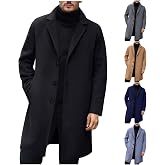 AQAYL Trench Coat Men Wool Blend Pea Coat Notched Collar Single Breasted Overcoat Business Casual Winter Jacket with Pockets