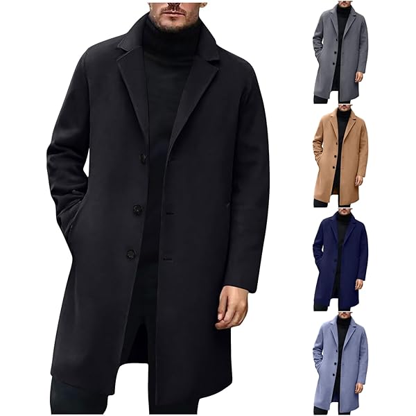 Thatrich Hooded Trench Coat Men Mid Length Winter Coat Lightweight