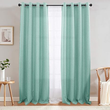 Amazon Com Curtains 95 Inches Aqua Blue Drapes Grommet Top Linen Textured Thermal Insulated Bedroom Window Treatment Set Room Darkening Curtains Blackout Living Room 2 Curtain Panels Home Improvement