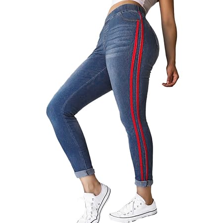 ZYUEER Damen Hosen Frühling Frauen Overall Sporthosen Herbst Elastic Plus Enge Füße Lose Denim Ribbon Leggings Slim Fit Lässi