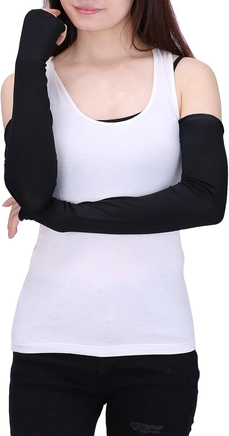 HDE Women Fingerless Long Gloves Thumbhole Arm Warmer Sleeve Elbow Length (Black) at  Women’s Clothing store