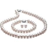 Freshwater Cultured Pearl Necklace and Earring Set Genuine Pearl Jewelry Set Includes Stunning Bracelet and Stud Earrings Real Pearl Necklace Set for Women Valentine's Day Mother's Day Birthday Presents