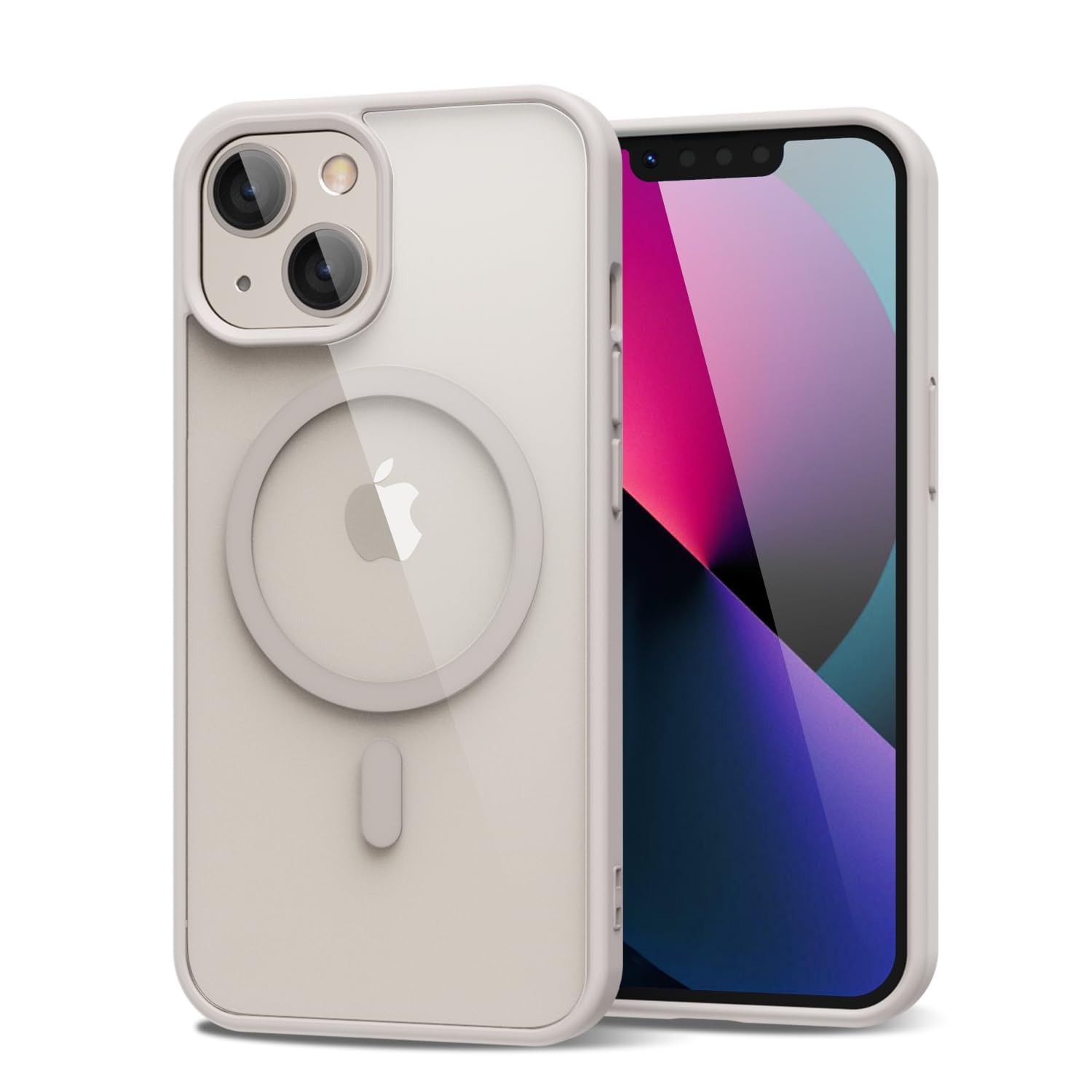 Photo 1 of oakxco for iPhone 13 Mini/ 12 Mini Case Clear Magnetic Compatible with Magsafe, Thin Slim Transparent Non Yellowing, Hybrid Soft Silicone Bumper & Hard Plastic Protective Cover for Women, Beige Stone