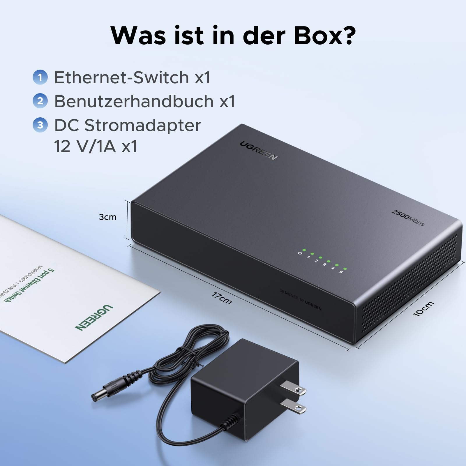 UGREEN 2.5G LAN Switch mit 5X 2.5G Ports,Unmanaged Netzwerk Switch für Computer,NAS,Server,WiFi 6 AP, Schnelle Datenübertragung,lüfterlos und leise,Desktop/Wandmontage 8