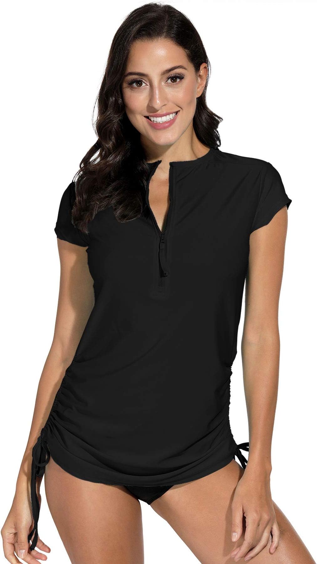 Women's UV Sun Protection 1/4 Zip Short Sleeve Rash Guard Swimsuit Top