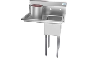 KoolMore 1 Compartment Stainless Steel NSF Commercial Kitchen Prep & Utility Sink with Drainboard - Bowl Size 12" x 16" x 10"