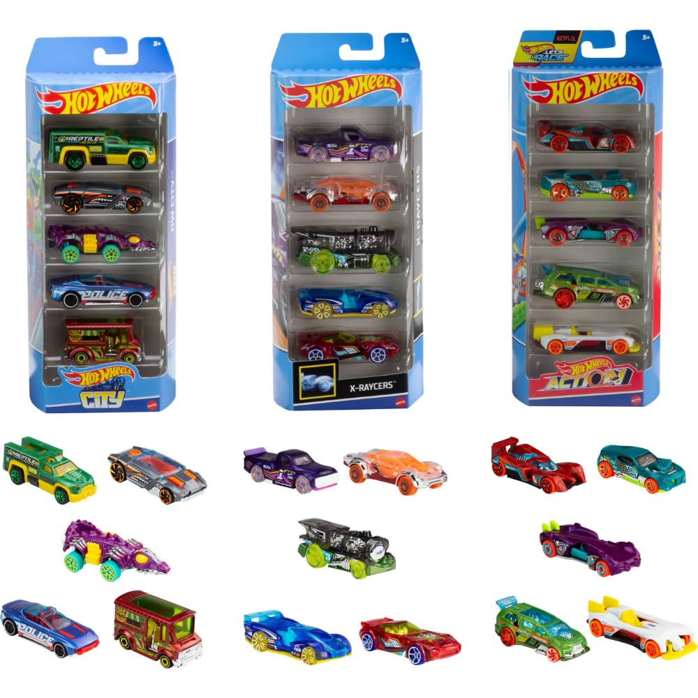 Hot Wheels Toy Cars, Bundle of 15 1:64 Scale Vehicles with 3 Themes: HW City, X-Raycers & Track Pack [Amazon Exclusive]