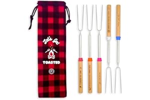 PARK HAVEN COLLECTIVE Marshmallow Roasting Sticks for Fire Pit, Smores Sticks for Fire Pit Long 32", Hot Dog Roasting Sticks for Campfire, S'mores Skewers for Marshmallow Roaster, Campfire Essentials 5 Pack