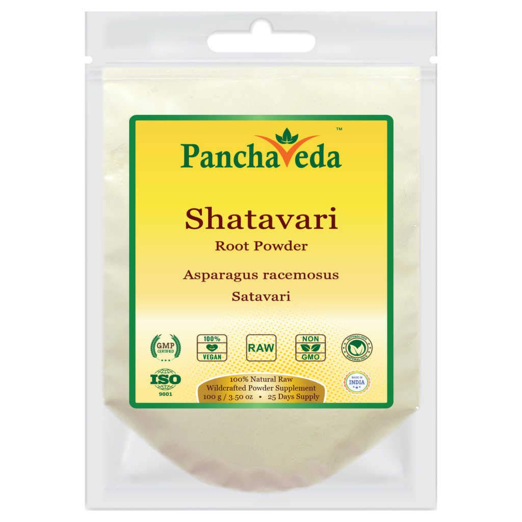 Panchaveda Shatavari Root Powder (100g / 3.5 oz Resealable Bag) 100% Raw Natural Ayurvedic Pure Herb, Non-GMO, Gluten-Free, Vegan. Asparagus racemosus Satavari Powder Shatavar Churna
