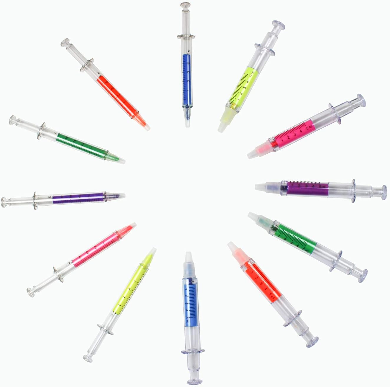 12 Syringe Highlighter Pens with 6 colors gfits for nurses doctor, Novelty Syringe Shaped Design is cool school supplies