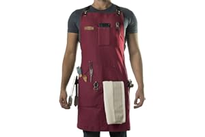 Asaya Chef, BBQ and Work Apron with Bottle Opener and Hand Towel - Durable 10oz Cotton Canvas, Brass Hardware and Cross Back Straps - For Men, Women, Grilling, and Cooking (Red)