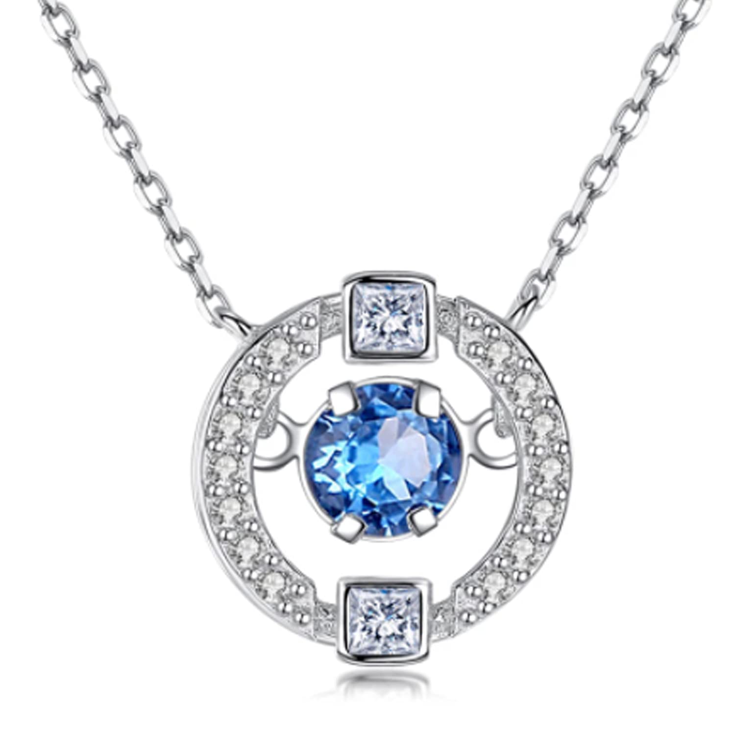 IzuBizu Womens 925 Sterling Silver Topaz Blue Round Diamond Pendant Beating Heart Wedding Engagement Crystal Eye Anniversary Mother's Day Necklace