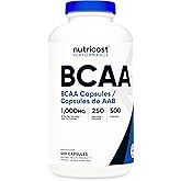 Nutricost BCAA Supplement (1000mg) 500 Capsules - 2:1:1 Branched Chain Amino Acids - Gluten-Free, Non-GMO
