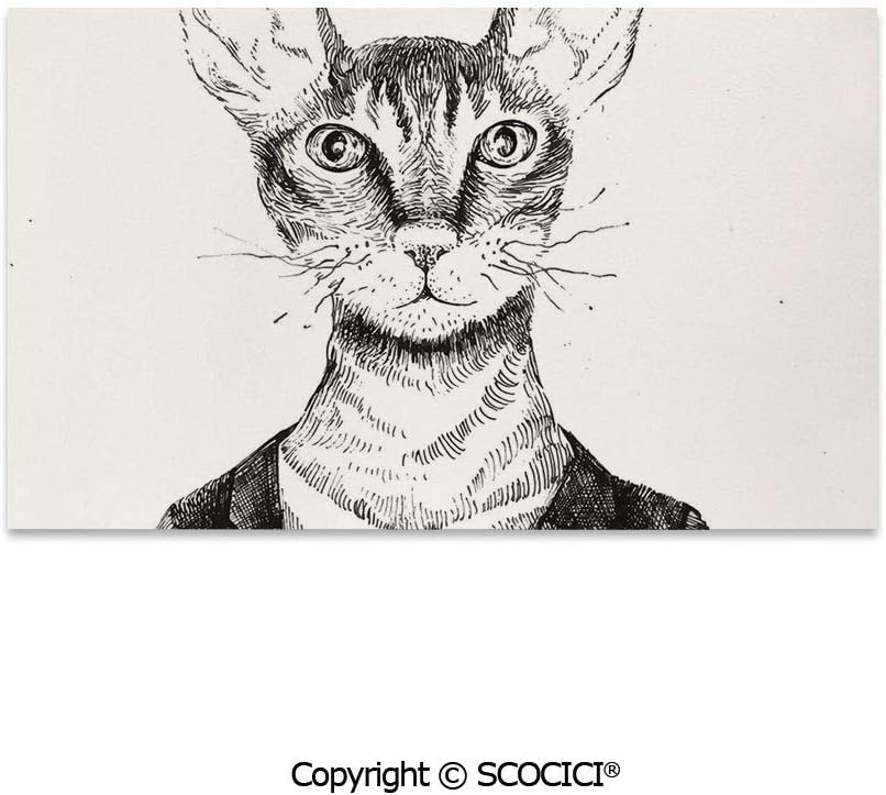 Homenon Non-Woven Floor Mat - Hipster Cat Dressed Up in Urban Style Portrait Sketch Vintage Anthropomorphic Non-Slip Rug Pad - Non Skid Furniture Pad - Lock Area Rugs, Mats, Carpets - 29.5" x 17.7"