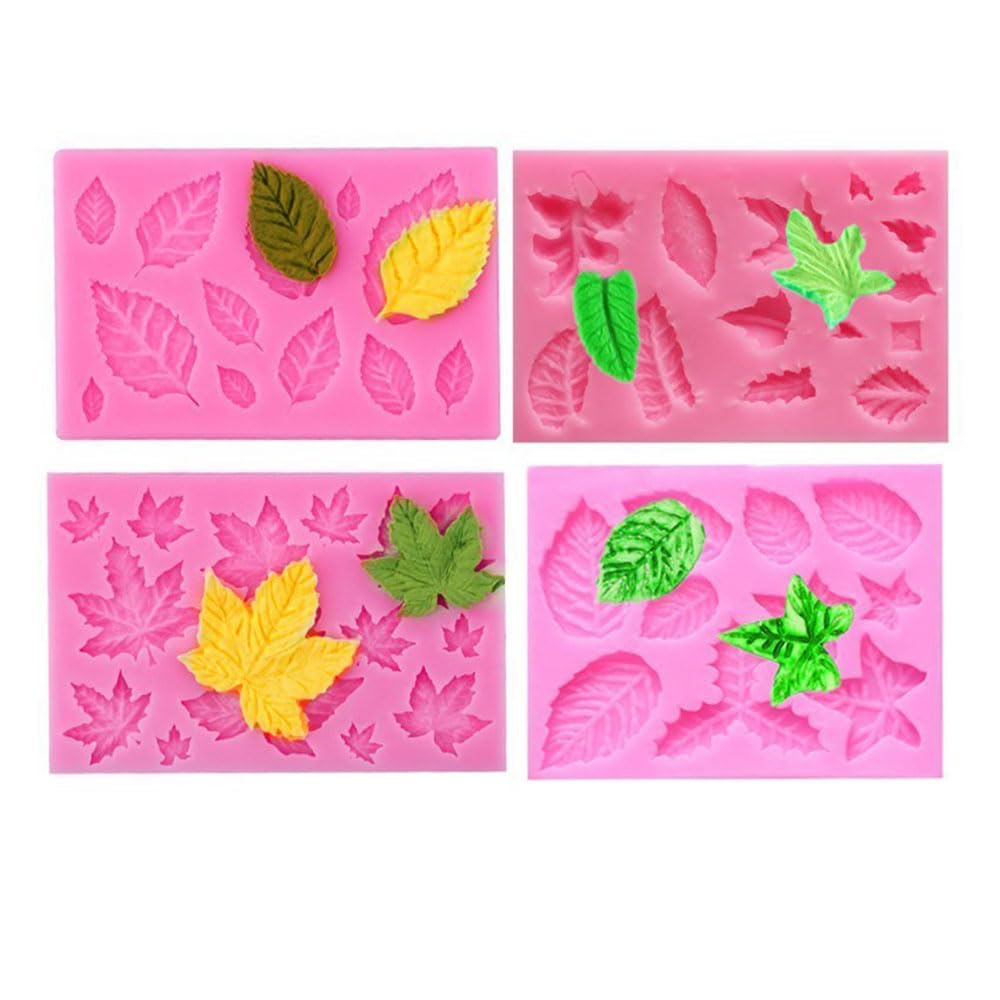 4Pcs Silicone Leaf Moulds - Various Themes for Fondant Cake or Chocolate Decoration