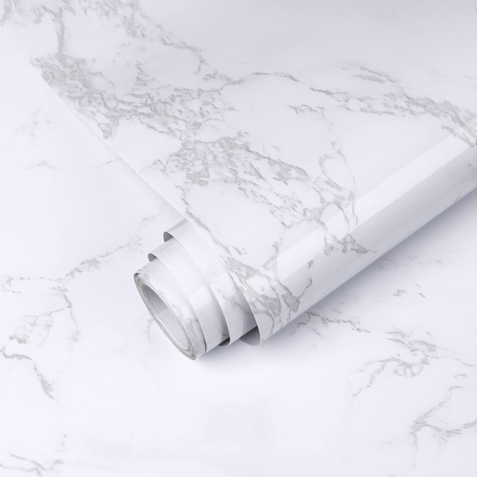 Decoroom Marble Sticky Back Plastic Self Adhesive Paper 40X300cm Granite Grey White Marble Peel and Stick Wallpaper Waterproof Vinyl Film Roll for Kitchen Countertop Decoration Furniture Stickers