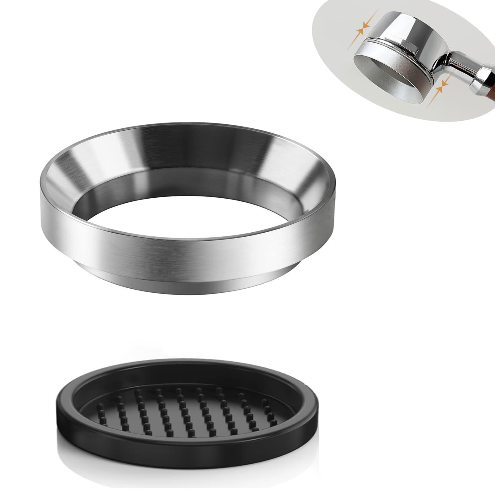 Photo 1 of 51mm Espresso Dosing Funnel & Silicone Mat, Magnetic Coffee Dosing Ring Aluminum Metal,Reusable Funnel and Silicone Mat Fits 51mm Bottomless Portafilter