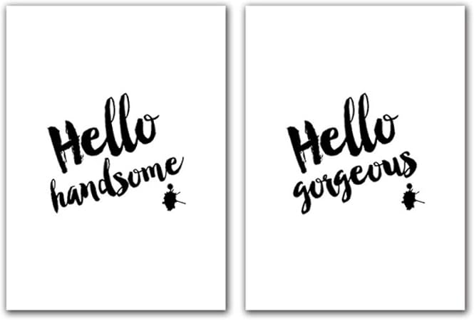 Amazon ブラックホワイトポスターキャンバスプリントハローハンサムでハローゴージャスな名言ウォールアート写真家の装飾 60x80cm 2pcsフレームレス ウォールステッカー オンライン通販