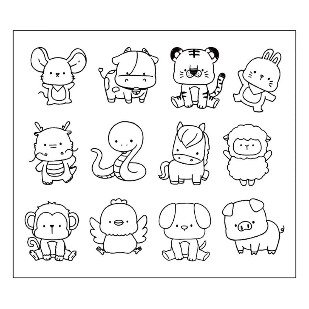 12 Chinese Zodiac Aniamls Rabbit Tiger Snake Sheep Pig Dog Chicken Horse Dies and Stamps for Card Making Scrapbooking Paper Crafting Handmade Crafts Clear Rubber Stamp Match Metal Cutting Dies Sets