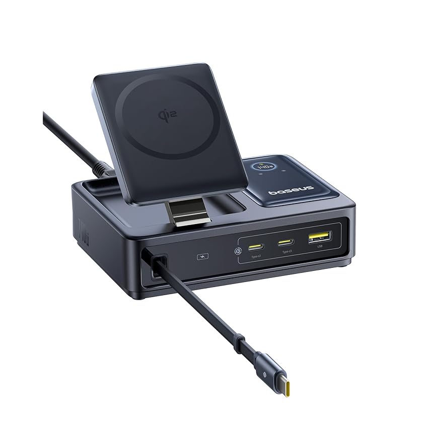 Baseus NOMOS 5 in 1 Stazione di Ricarica, 140W Caricatore con MagSafe Qi2.0(15W)