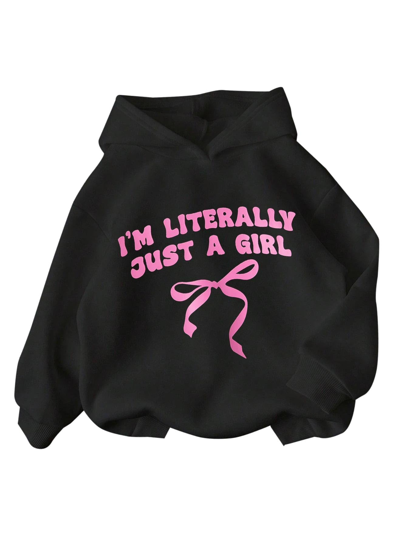 Photo 1 of Ecolala Girls Long Sleeve Hooded Sweatshirt Thick Graphic Hoodie Cute Pullovers Tops Black 13-14Y