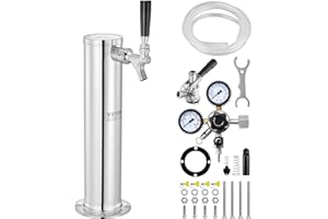 VEVOR Kegerator Tower Kit, Single Tap Beer Conversion Kit, Stainless Steel Keg Beer Tower Dispenser with Dual Gauge CGA320 Regulator & D-System Keg Coupler, Self-Closing Spring for Party Bar Home