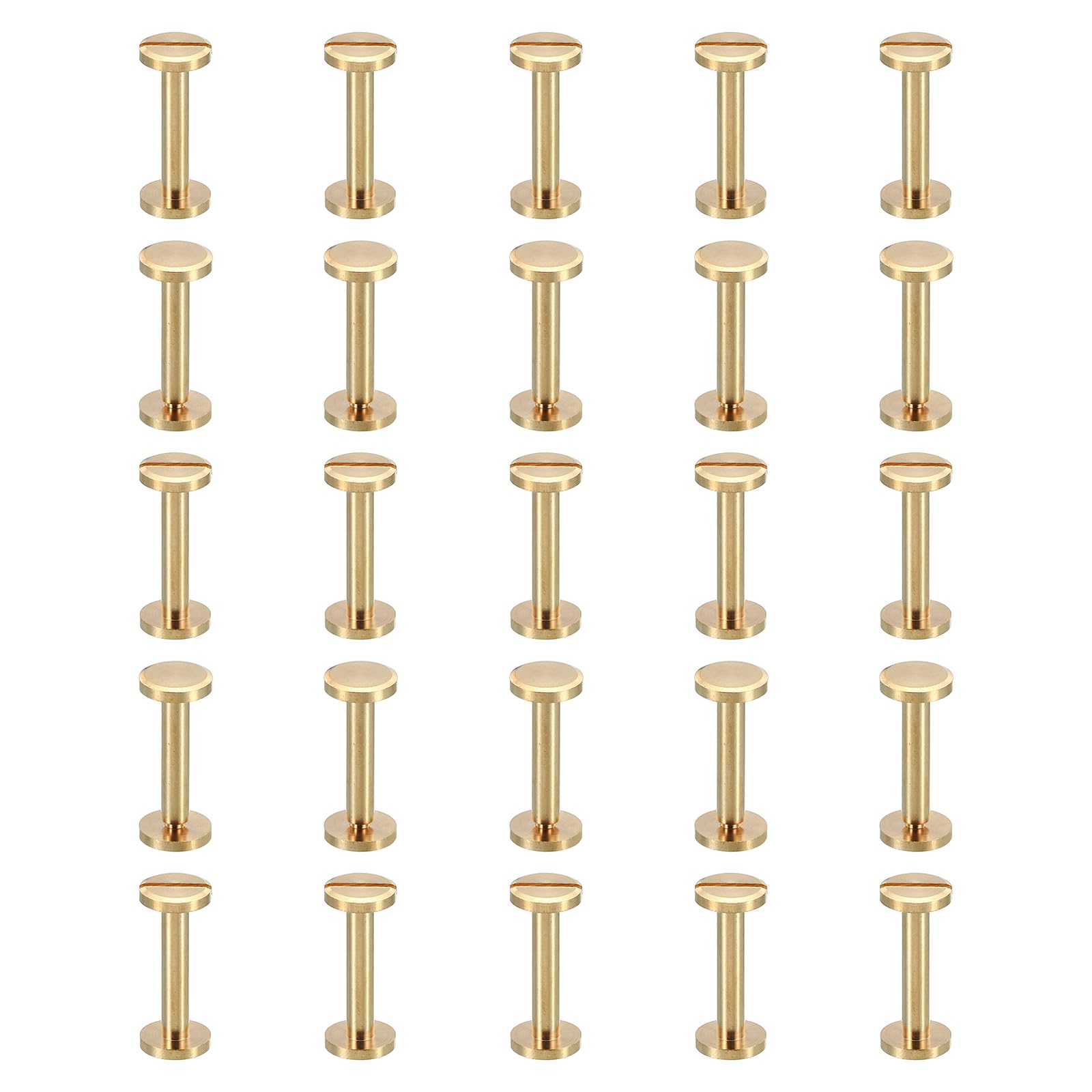 PATIKIL 25 Sets Chicago Screws, M4x20mm Chicago Screw Slotted Binding Post Screw Bolts Rivets Brass Fasteners Connectors for Leather Belt Scrapbook Photo Albums
