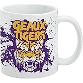Geaux Tigers Graffiti Ceramic Coffee Mug, Novelty Gift Mugs for Coffee, Tea and Hot Drinks, 11oz, White