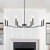 FookChak Black Chandelier, Modern Dining Room Light Fixture 8 Light Candle Chandelier Over Table 44in Metal Chandeliers Light