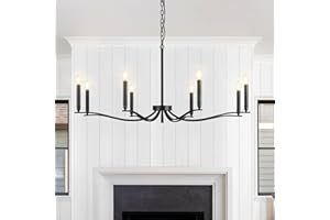 FookChak Black Chandelier, Modern Dining Room Light Fixture 8 Light Candle Chandelier Over Table 44in Metal Chandeliers Lighting for Living Room Entry Master Bedroom Bathtub Kitchen