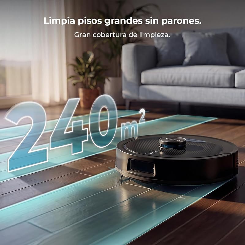 Robô aspirador e esfregão com base auto-esvaziante Conga Y80 Dark. Navegação a laser, 25000Pa, autonomia 240min, escova de silicone para animais, saco de pó 3L, Bluetooth e WiFi, aplicação