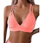 Tainehs Women's Push Up V Neck Bikini Tops Criss Cross Back Padded Bathing Suit Top Only