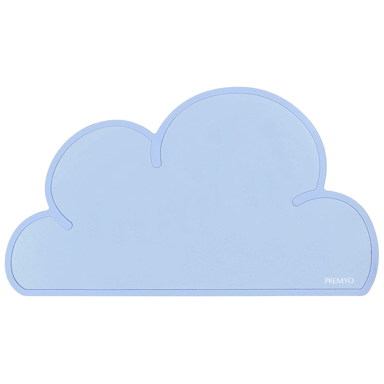 PREMYO Silicone Placemat Table Mat Pad Ideal for Dining Kids Easy to Wipe-Clean Waterproof Heat and Stain-Resistant Cloud Shape Blue