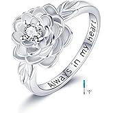 YONFQE Lotus Urn Ring for Ashes 925 Sterling Silver Flower Memorial Keepsake Ring Always in My Heart Cremation Rings Jewelry Gifts for Women Men