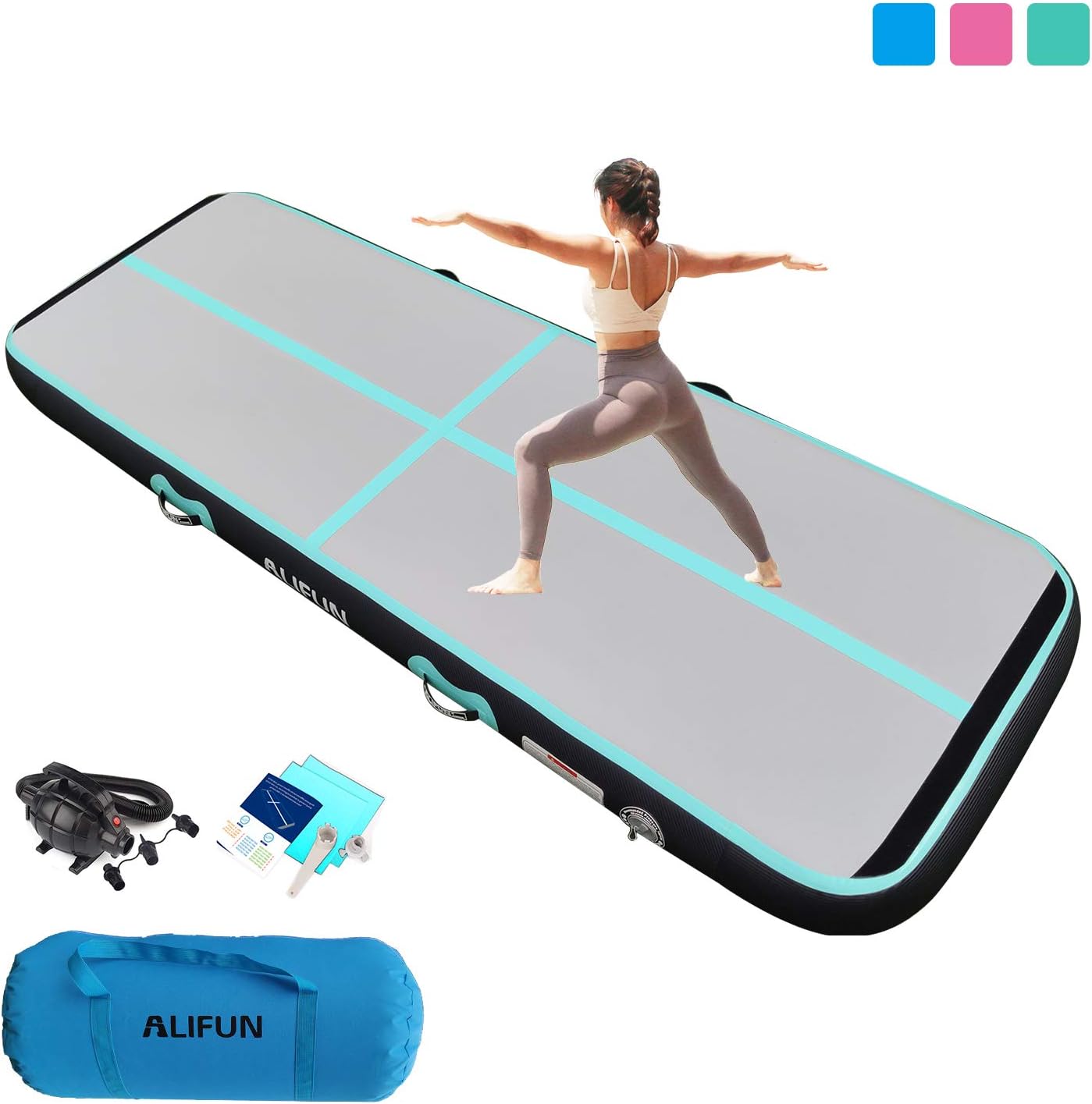 Air Track Inflatable Gymnastics Tumble Track Gym Mat 10ft 13ft 16ft 20ft for Toddler Adults, Gym Air Floor Yoga Mat for Outdoor Sports Training Cheerleading