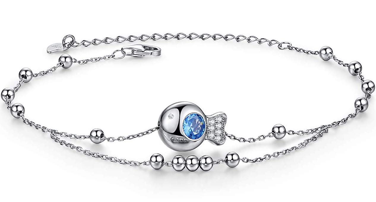 Abiguell Damen Fußkettchen 925 Sterling Silber Kugel Fußkette, Sommer Strand FußSchmuck für Frauen Mädchen inkl. Geschenkbox Verstellbares (26 cm)