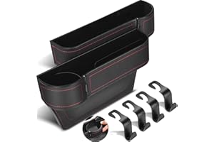 XR MARKET Upgrade 2 Pack Car Seat Gap Filler Organizer with Adjustable Cup Holder, Universal Leather Car Gap Filler Organizer with Cable Hole, Seat Gap Filler Organizer with Hooks, for Phone/Glasses