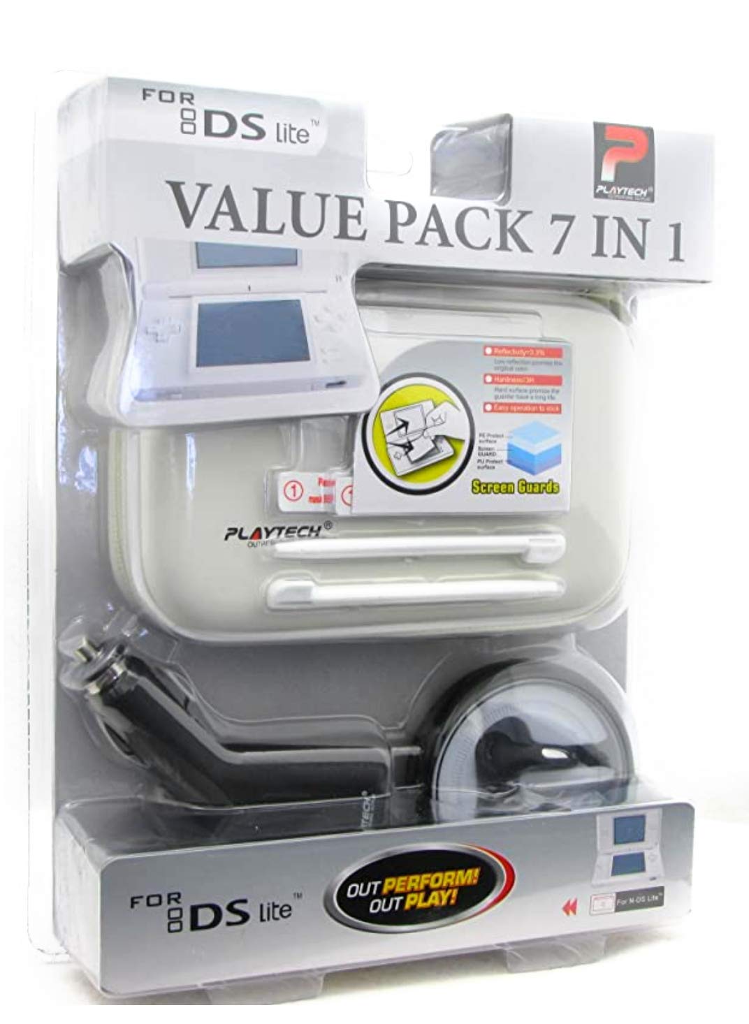 Nintendo DS Lite Hard Universal Travel Case Protector + Charger Set-7 in 1 Vlaue Pack-White