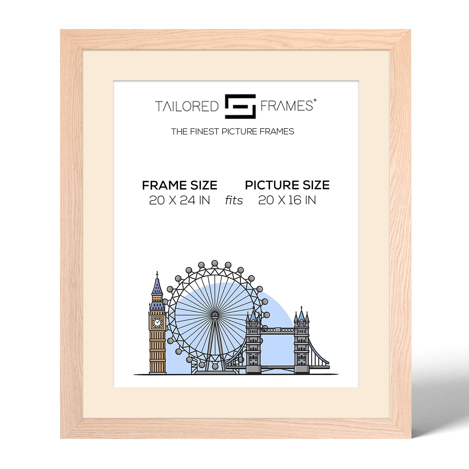Tailored Frames 99 Solid Natural Oak 24" x 20" Frame for 20" x 16" Picture | Single Picture Frames | Wall Hanging Type | Photo Frame with Antique Mount