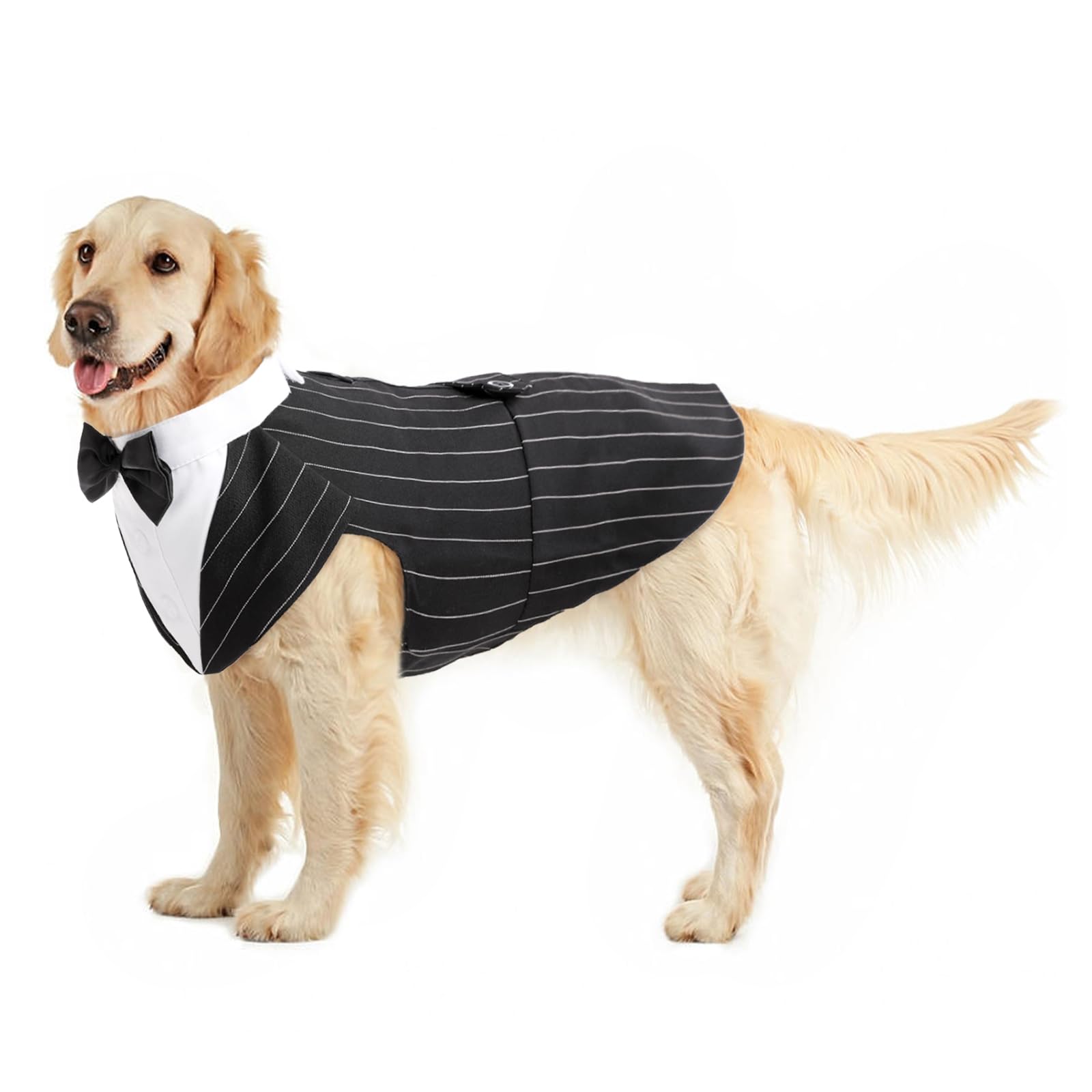 Large Dog Costume, Large Dog Tuxedo Outfit Halloween Costumes for Big Dogs Men In Black Suit(Black Strips, XXL)