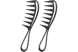 WLLHYF 2 Piece Wide Tooth Comb Curling Shark Combs Hair Styling Accessories Professional Salon Afro Coarse Comb Anti-Static Durable Hairdressing Tool for Men Women Styling Black