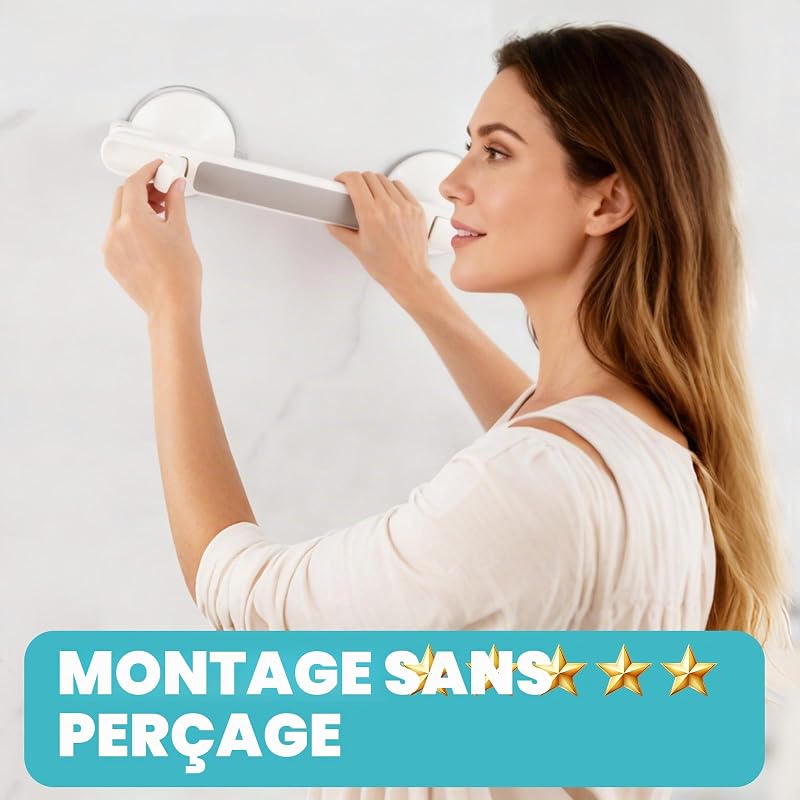 Lot de 2 Poignée Ventouse pour Salle de Bain, 30CM Barres d'appui de Douche Sans Perçage, Sécurité Poignée Douche, Ventouse de Poignée Douche pour Seniors