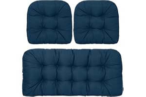 Focuprodu 3 Piece Set of Wicker Chair Cushions. Thickened and Durable Patio Furniture Cushions, All-Weather Outdoor Furniture Cushions for Outdoor/Indoor Use (Navy Blue)