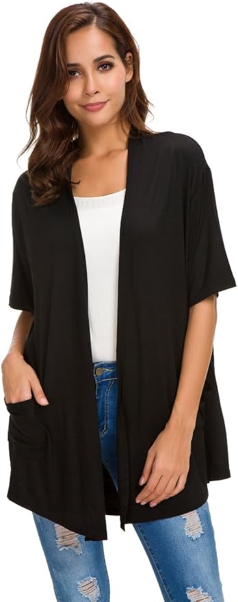 short sleeve open front long cardigan