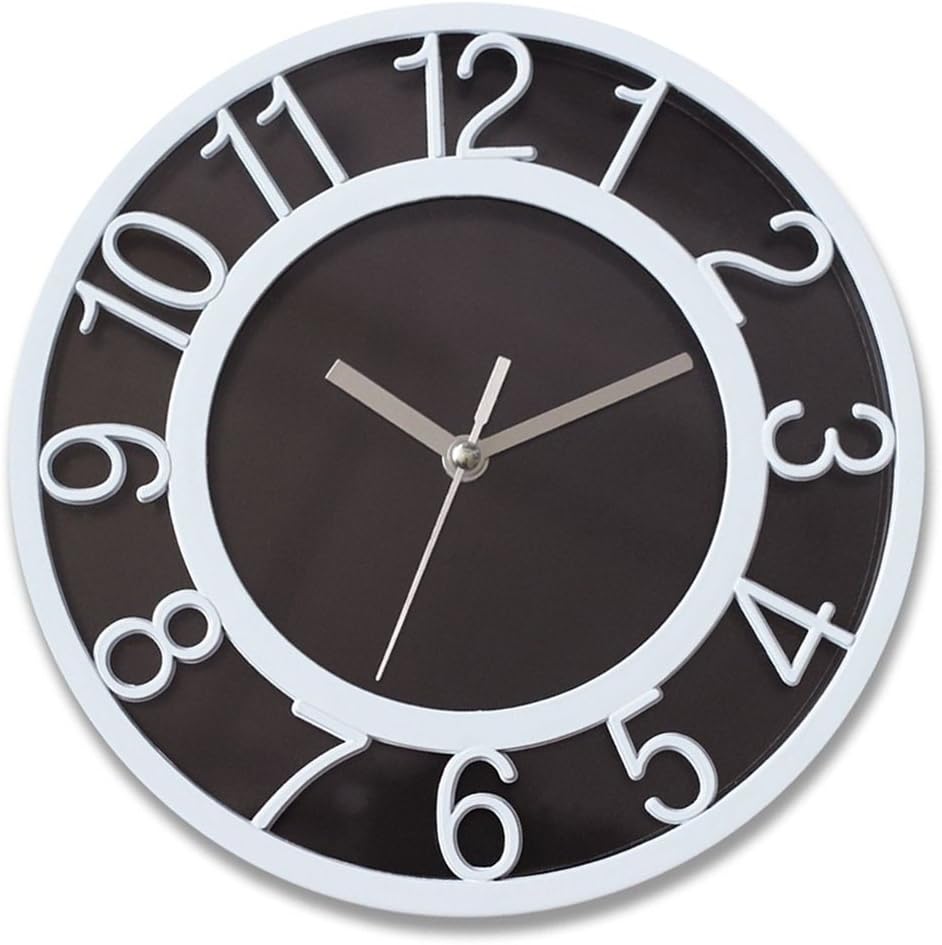 SAC SMARTEN ARTS 8" Silent Quartz Wall Clock Non-Ticking Digital White Clocks with 3D Numbers and Plastic Bezel Easy to Read Vintage Wall Clock