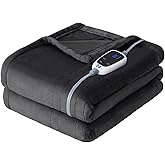Sealy Heated Blanket Throw, Flannel Electric Blanket with 6 Heating Settings & 2-10 Hours Auto Shut Off, Fast Heating & ETL Certification, 50x60 Inch, Dark Grey